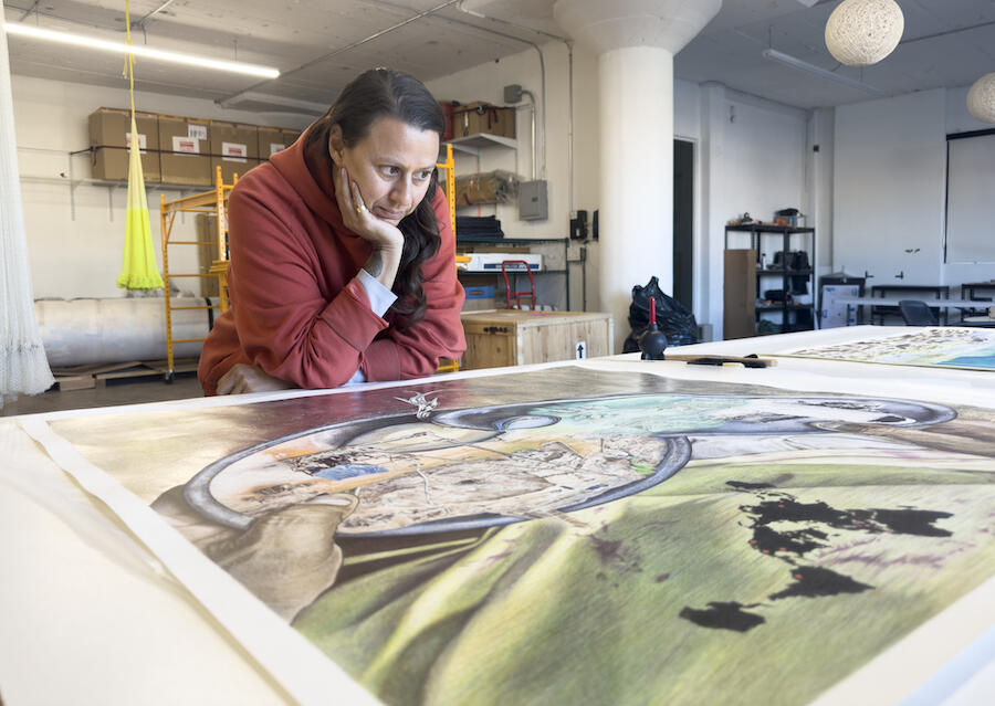 Carolina Caycedo in her studio