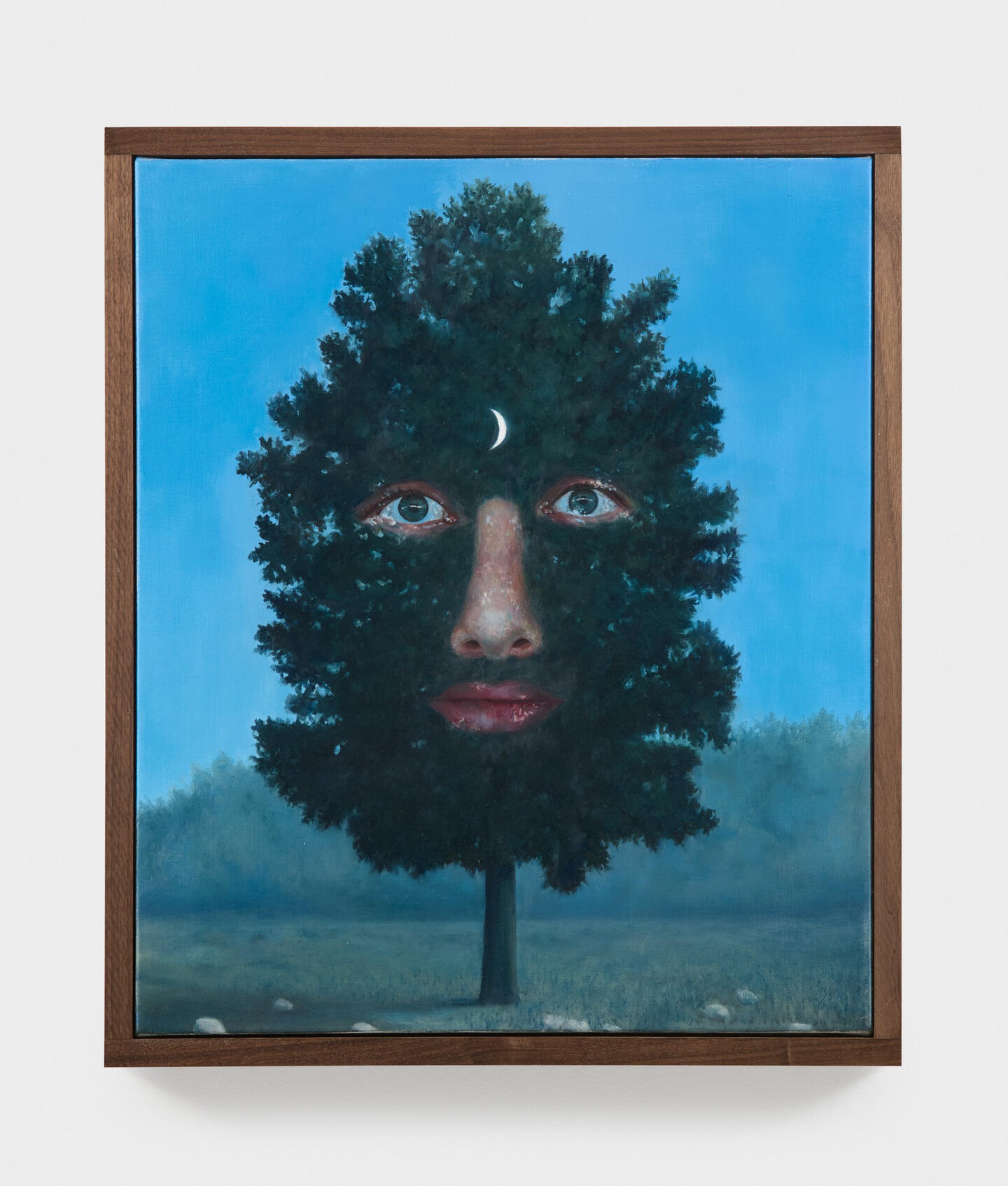 Hadi Falapishi, Professional Painter in a Tree on the Sixteenth of September, 2024. Oil on canvas in walnut artist’s frame, 66 × 54.6 × 5.1 cm. Courtesy: Blum