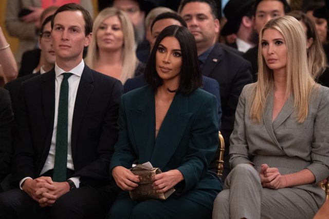 Following-her-Melania-Trump-and-Tesla-posts-is-Kim-Kardashian.jpeg Kim Kardashian, Ivanka Trump, and Jared Kushner sitting in a row