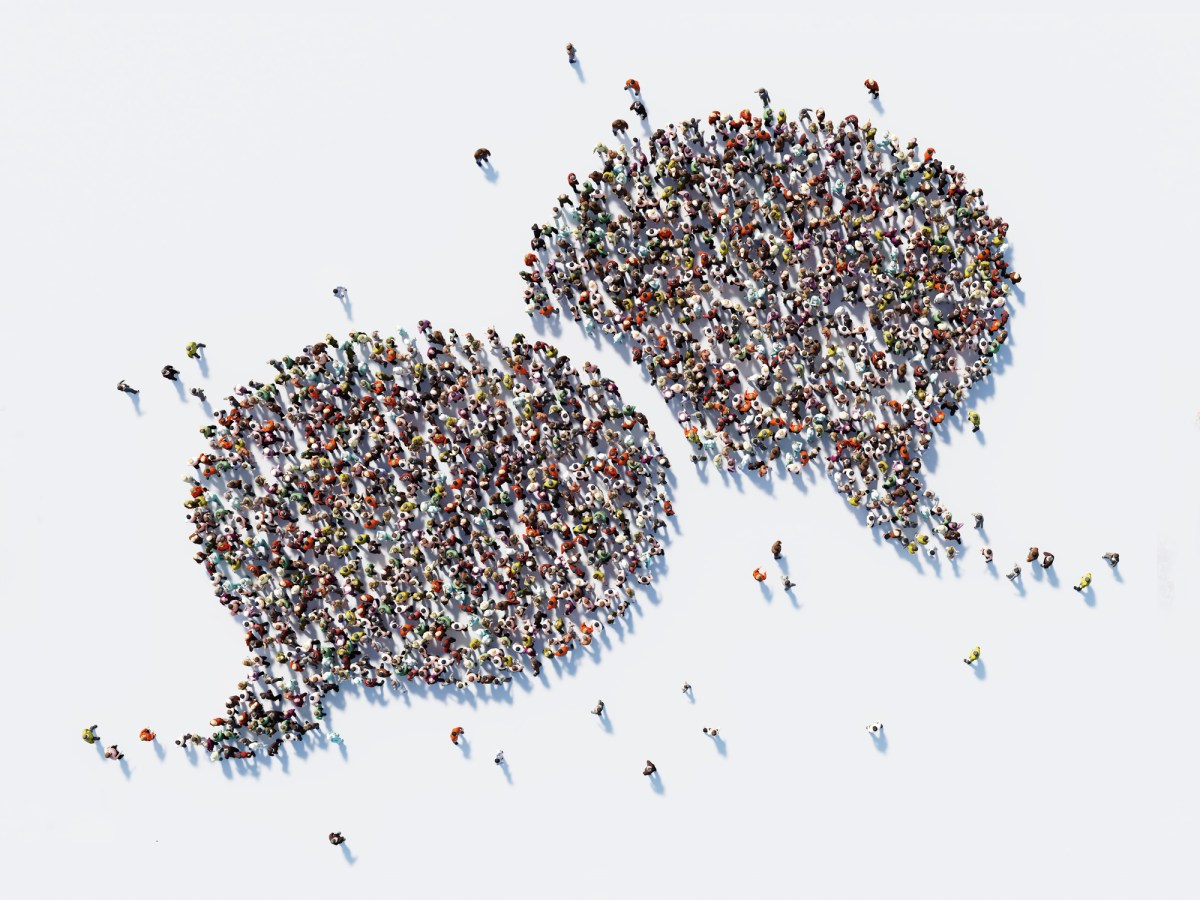 MLCommons-and-Hugging-Face-team-up-to-release-massive-speech.jpg Human crowd forming a big speech bubble on white background; using