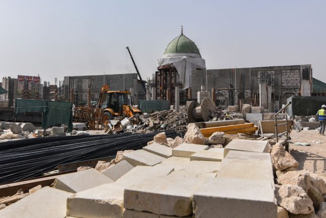 Mosul-Heritage-Sites-Damaged-Under-ISIS-Have-Been-Restored-By.jpg Builders working on the reconstruction of the historic Great Mosque of al-Nuri, destroyed by Islamic State (IS) group fighters, in Mosul's old city in Northern Iraq, 2024.