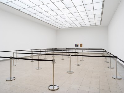 Rows of stanchions in a gallery.