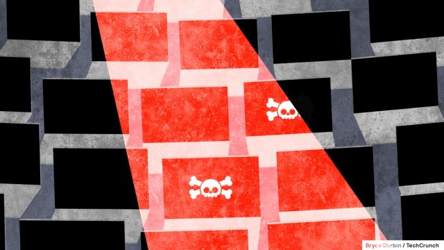 Hackers-are-exploiting-Fortinet-firewall-bugs-to-plant-ransomware.jpg an illustration of a red light cast down on a bunch of computers
