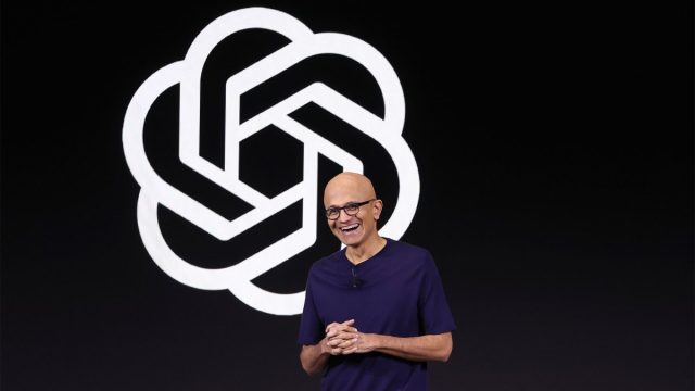 Microsoft-reportedly-ramps-up-AI-efforts-to-compete-with-OpenAI.jpg Microsoft CEO Satya Nadella speaks during the OpenAI DevDay event on November 06, 2023 in San Francisco, California.