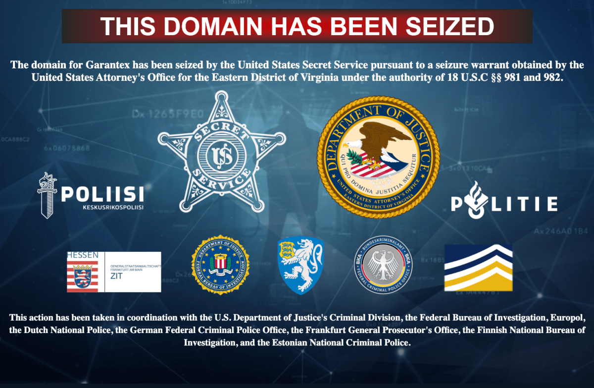 Russian-crypto-exchange-Garantex-seized-by-law-enforcement-operation.png A banner displayed on the official website of Russian cryptocurrency exchange Garantex.