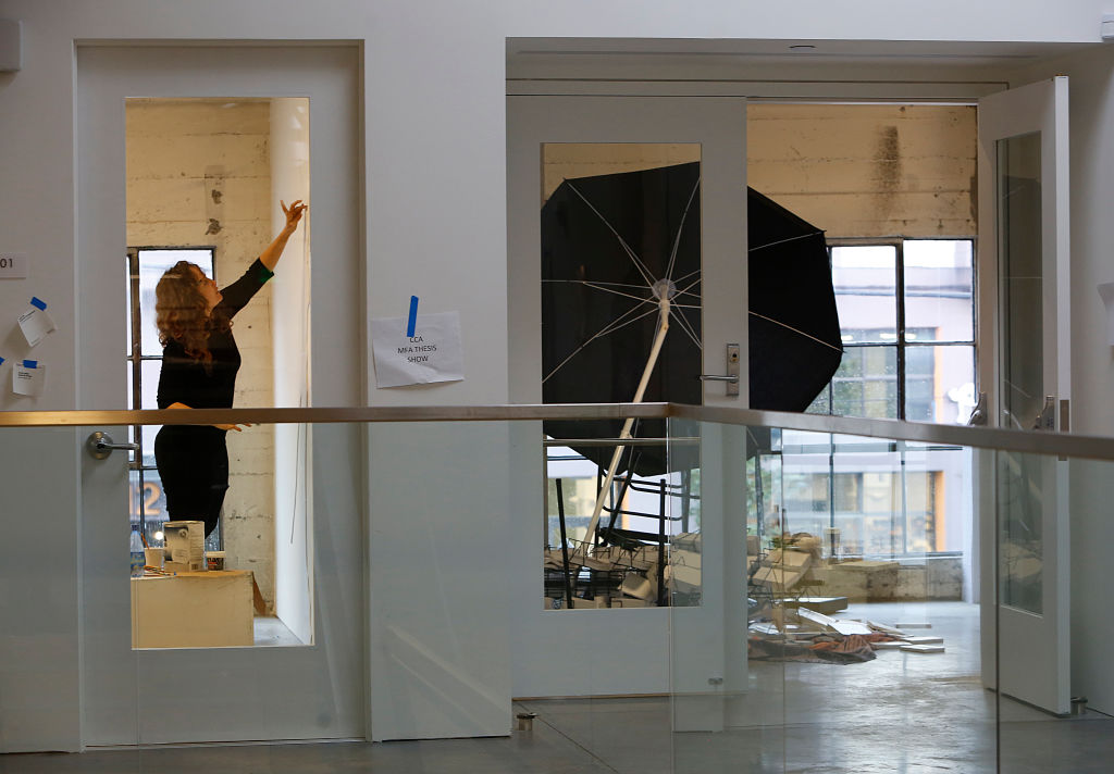 Tech-CEOs-Foundation-Gifts-45-M-to-California-College-of.jpg California College of the Arts artist Sarah Farahat (left) works on her installation at 1275 Minnesota St., one of a new cluster of art galleries in a converted warehouse opening next week in San Francisco, California, and seen on friday, march 11, 2016. (Photo By Liz Hafalia/The San Francisco Chronicle via Getty Images)