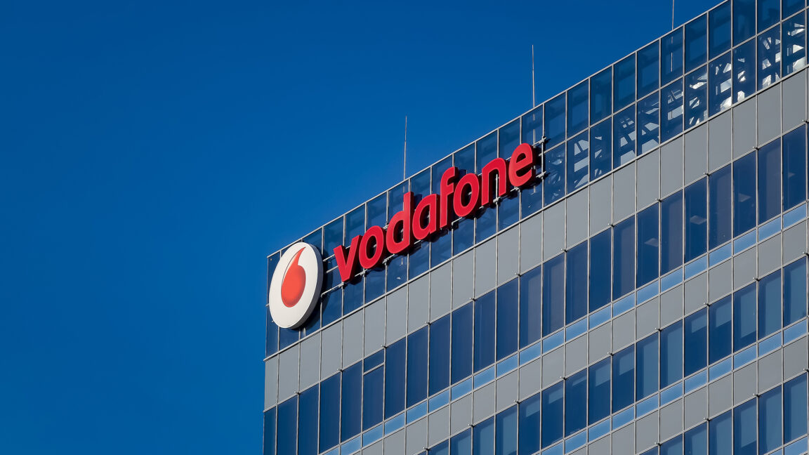 Telecom-tells-employees-they-wont-get-bonuses-if-they-dont.jpg A logo of Vodafone, British telecommunications company, is seen on the top of Globalworth Tower building, in Bucharest.