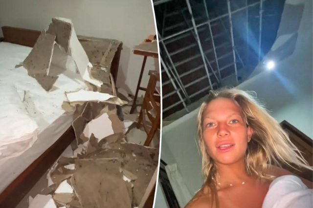 Tourist shocked as hotel room ceiling collapses — in the Tourist shocked as hotel room ceiling collapses — in the middle of the night: 'The whole f--king roof'
