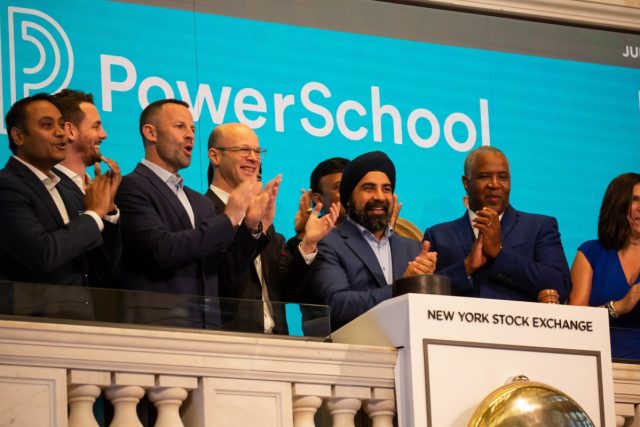 What-PowerSchool-wont-say-about-its-data-breach-affecting-millions.jpg a photo of PowerSchool executives ringing the opening bell at the New York Stock Exchange