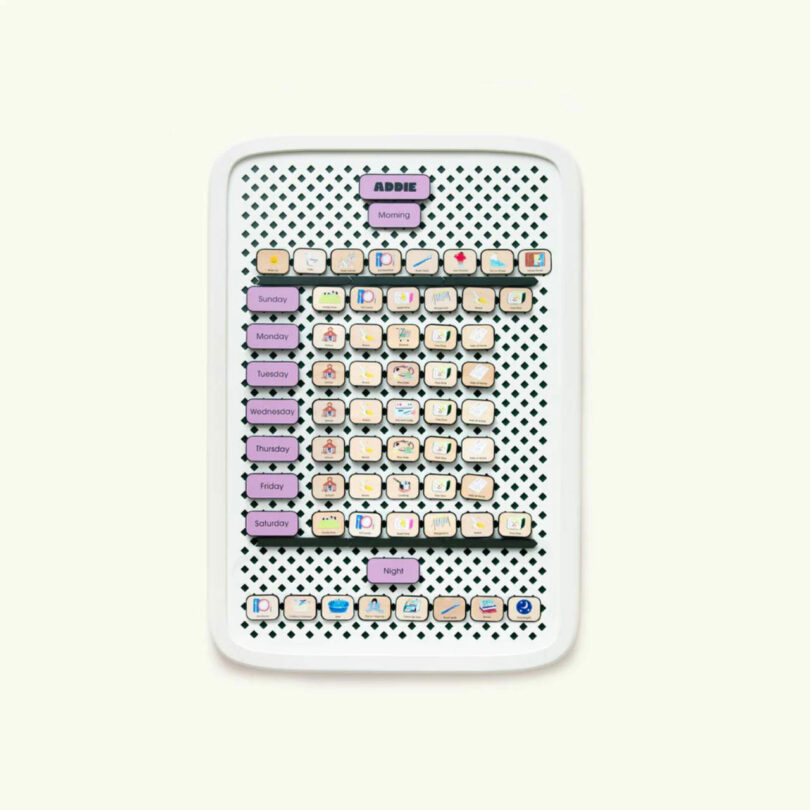 Weekly pill organizer with medicine compartments for morning and night, featuring days of the week and labeled
