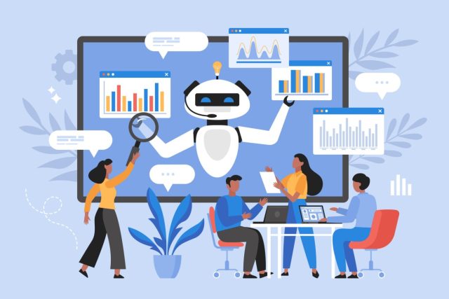 AI-benchmarking-platform-Chatbot-Arena-forms-a-new-company.jpg Illustration of a robotic agent helping workers do their jobs.