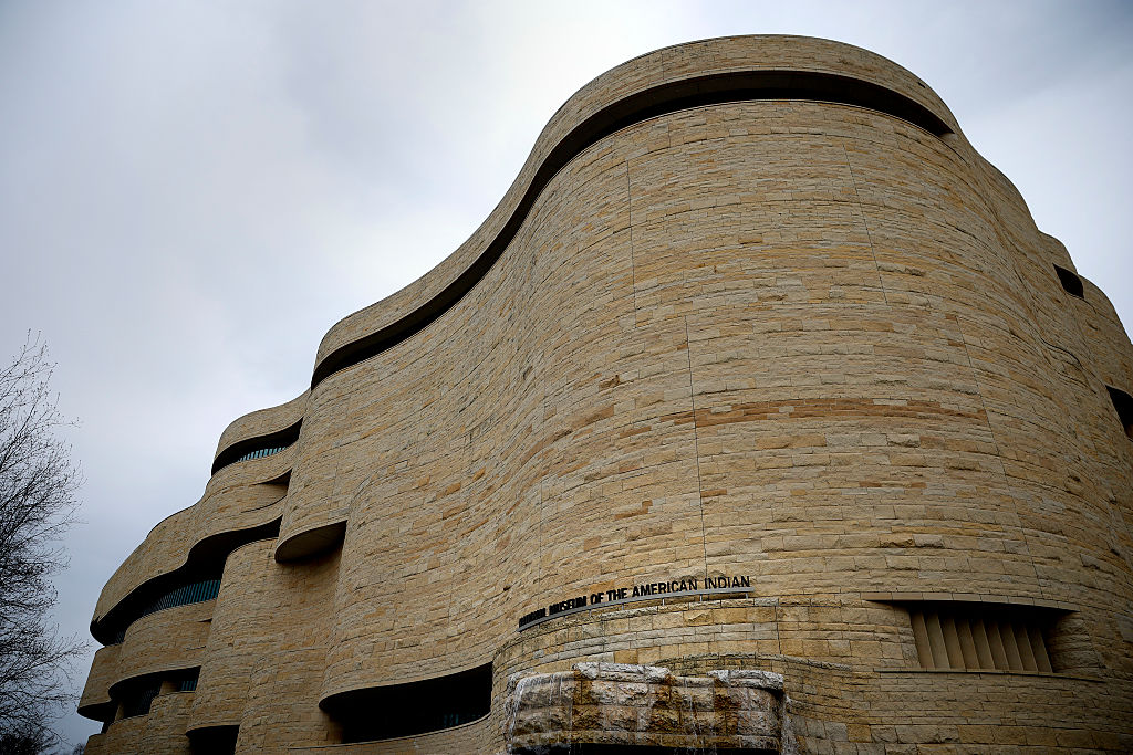 A brick building with sloping walls.