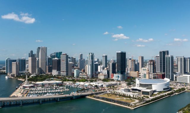 Ukrainian-Artist-Killed-Dealer-Arrested-for-Warhol-Fakes-and-More.jpg MIAMI, FLORIDA - MAY 31: A general aerial view of downtown including Bayside Marketplace and the Kaseya Center on May 31, 2024 in Miami, Florida. (Photo by Cliff Hawkins - FIFA/FIFA via Getty Images)