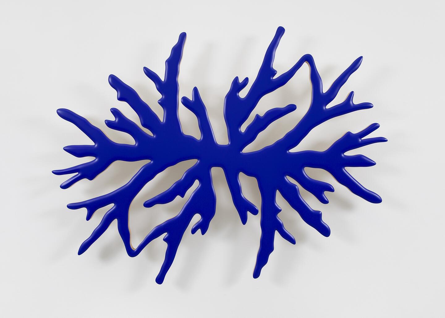 Donald Moffett Lot 031419 (blue looks back at itself), 2019 Epoxy resin, UV clear coat, and acrylic panel with steel 63 1/4 x 47 1/4 x 6 in (160.7 x 120 x 15.2 cm) Courtesy Alexander Gray Associates, New York; Anthony Meier, Mill Valley © 2025 Donald Moffett