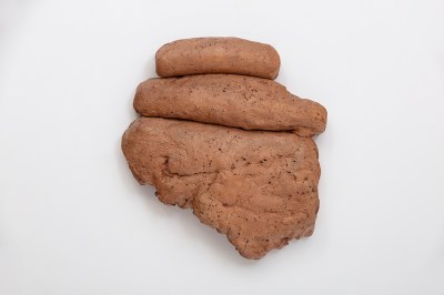 Several lumps of clay on a wall.