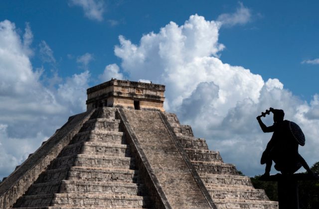 CHICHEN ITZA, MEXICO - SEPTEMBER 29:  A general view of the El Castillo pyramid on September 30, 2018 in Chichen Itza, Mexico. Chichen Itza was one of the largest Maya cities and it was likely to have been one of the mythical great cities, or Tollans, referred to in later Mesoamerican literature. (Photo by Donald Miralle/Getty Images for Lumix)