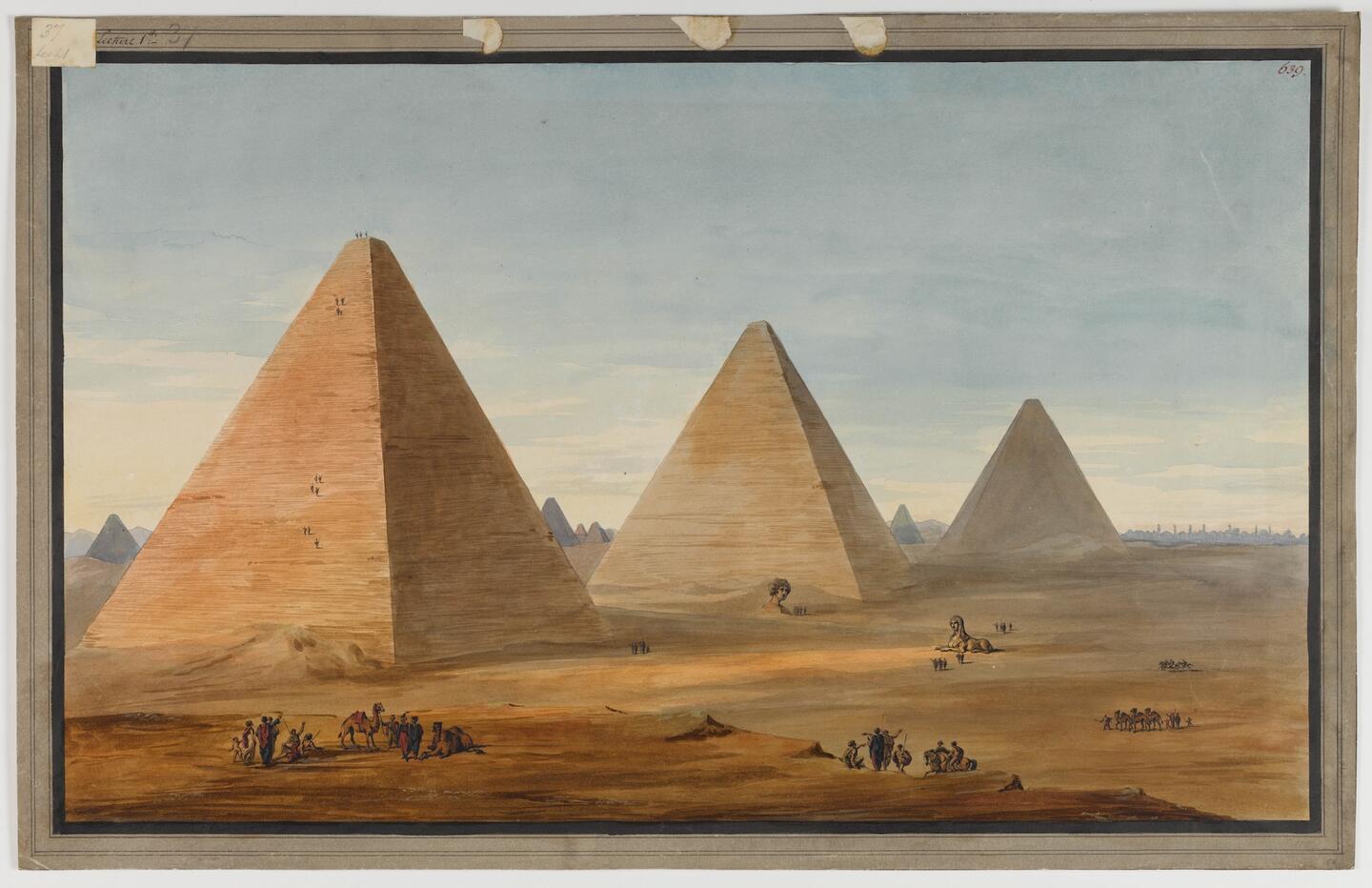 Soane office, RA Lecture Drawing to illustrate Egyptian pyramids_ Perspective of the Pyramids at Giza. Photo: Ardon Bar Hama