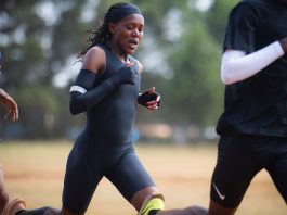 Faith Kipyegon training in Nike’s Fly Suit 