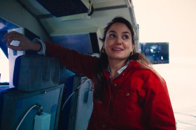 Director Cristina Costantini behind-the-scenes of the studio recreation of the STS-7 launch.