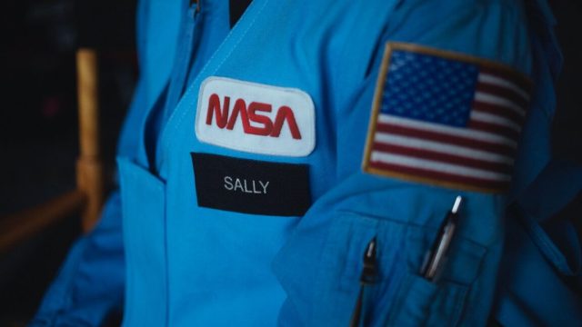 1750251243_Sally-celebrates-complicated-legacy-of-first-US-woman-in-space.jpg A recreation of NASA astronaut Sally Ride's iconic name tag on her blue jumpsuit during the STS-7 launch.