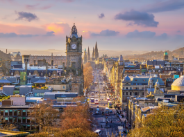 Old town Edinburgh city skyline, Scotland