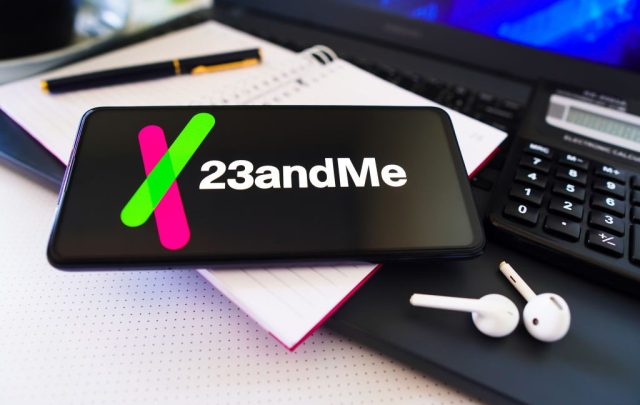 Founder-of-23andMe-buys-back-company-out-of-bankruptcy-auction.jpg The 23andMe logo displayed on a smartphone screen.