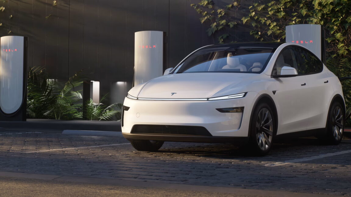 Tesla-shows-no-sign-of-improvement-in-May-sales-data.jpeg A Tesla Model Y charges at a Supercharger