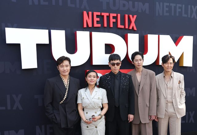 Thousands-of-Netflix-fans-gather-for-Tudum.jpg INGLEWOOD, CALIFORNIA - MAY 31: (L-R) Lee Byung Hun, Kang Ae-Sim, Choi Seung-Hyun, Park Sung Hoon and Lee Jung Jae attend Netflix Tudum 2025: The Live Event at The Kia Forum on May 31, 2025 in Inglewood, California. (Photo by Kevin Winter/Getty Images)