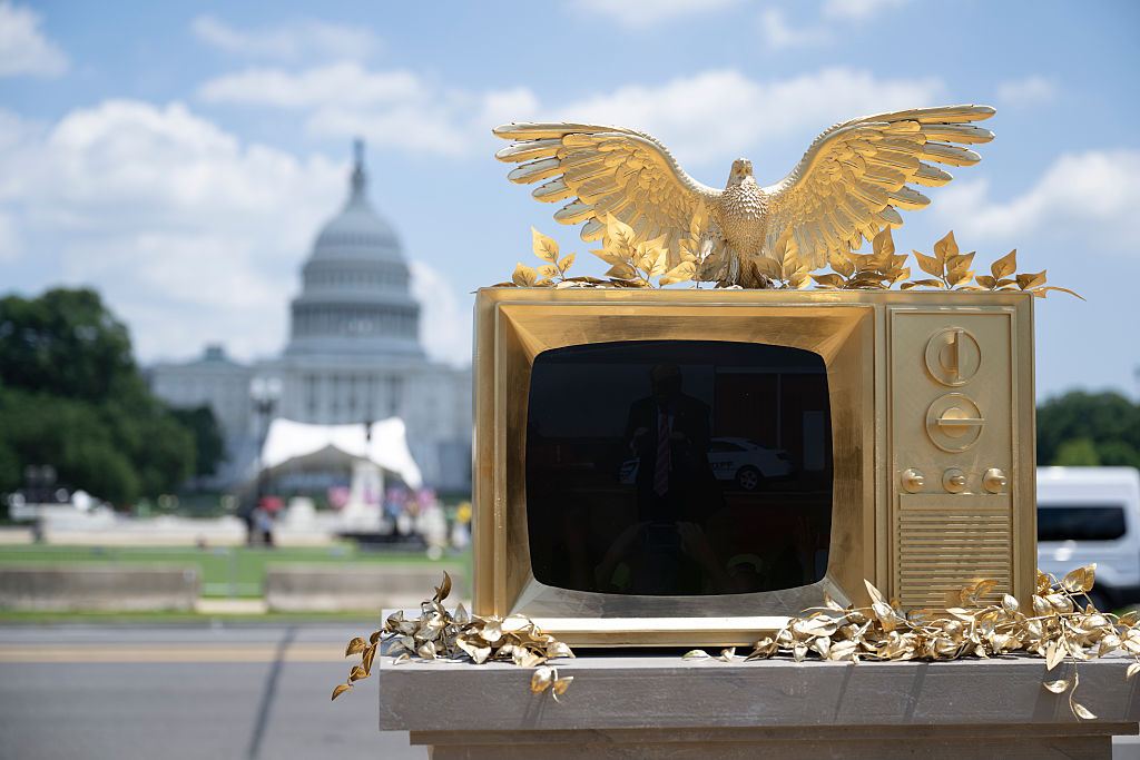 Gold TV with Trump Dancing Appears on National Mall in Latest Protest Art