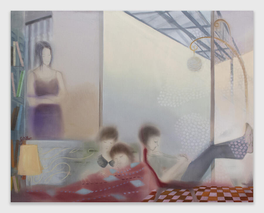 Gu Xingzi, Light sleepers, 2025. Acrylic and oil on canvas, 1.3 × 1.7 m. Courtesy: the artist and Gallery Vacancy