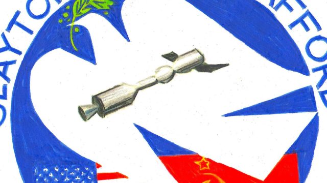 1752627002_‘Not-that-into-peace-doves-The-Apollo-Soyuz-patch-NASA-rejected.jpg a crop from a larger artist's concept for a spcae mission patch showing a white dove with a green olive branch inits mouth, a spacecraft and a blue background