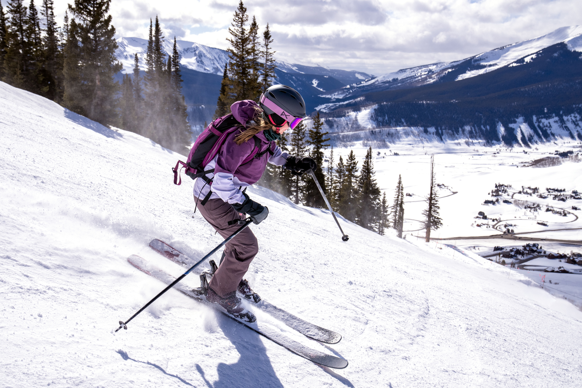 Editor Mary Murphy testing the Rossignol skis at Crested Butte Mountain Resort