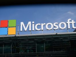 Microsoft signage is being pictured in Warsaw, Poland, on June 26, 2024.