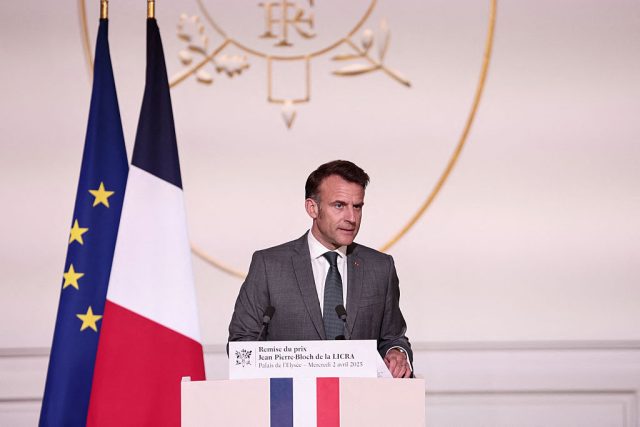 Morning-Links-for-July-16-2025.jpg France's President Emmanuel Macron delivers a speech during the Jean-Pierre Bloch award ceremony of the International League Against Racism and Anti-Semitism (LICRA), at the Elysee palace in Paris, on April 2, 2025. (Photo by Thibaud MORITZ / AFP) (Photo by THIBAUD MORITZ/AFP via Getty Images)