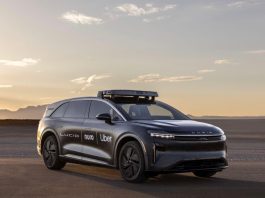 Lucid robotaxi with Lucid/Nuro/Uber branding